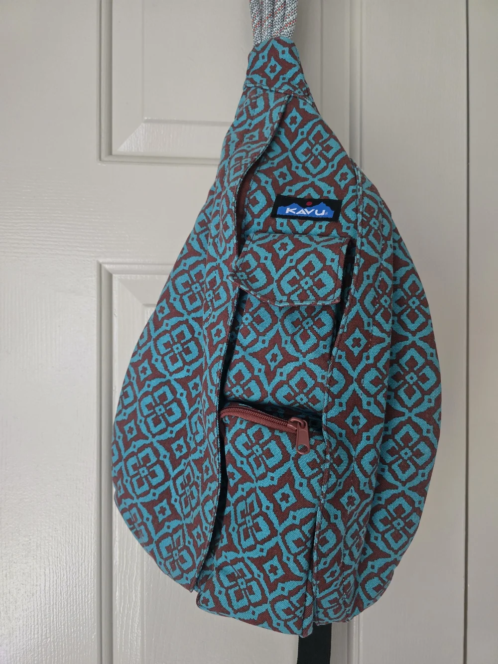 KAVU Teal & Brown Rope Sling Bag - Patterned Crossbody